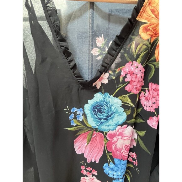 Wayward Fancies eShakti Black Floral Sheer Lined Dress Sz L Boho Whimsigoth - Picture 5 of 9